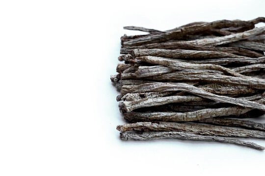 Dried brown Codonopsis root sticks used in Chinese herbal medicine.
