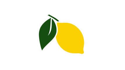 A simple, flat illustration of a yellow fruit with a dark green leaf and stem