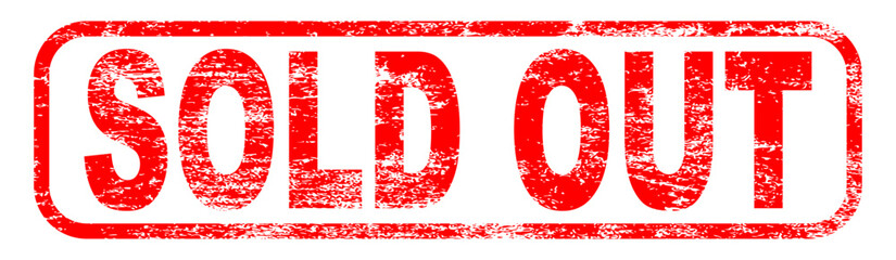 Sold Out red rubber stamp with distressed texture effect isolated on transparent background