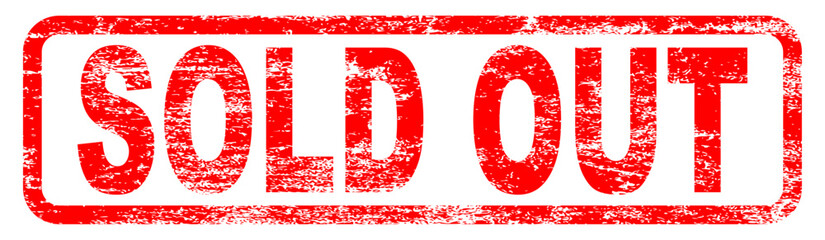 Sold Out red rubber stamp with distressed texture effect isolated on transparent background