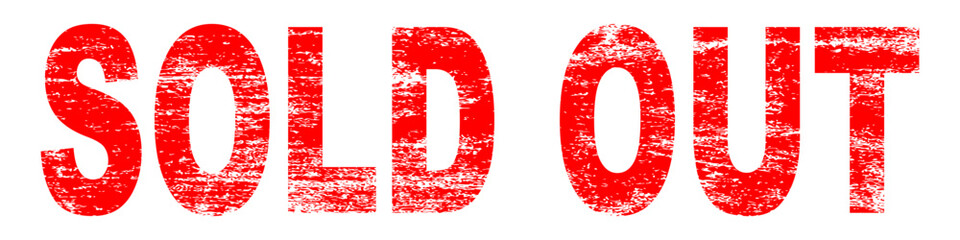 Sold Out red rubber stamp with distressed texture effect isolated on transparent background