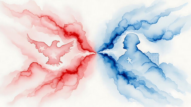 Abstract representation of conflict and peace with a dove and a soldier silhouette.