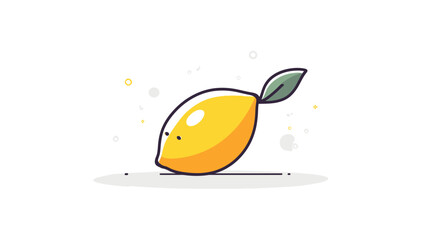 A cartoonish lemon, yellow and orange, with a green leaf, floating against a white background