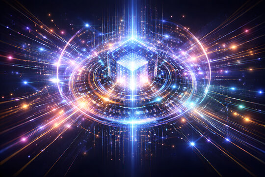 光るAIコアの未来的構造。背景画像。AIで生成。