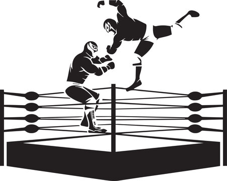 Lucha Libre Professional Wrestling Vector Illustration &ndash; Masked Wrestlers in Action High-Flying Move
