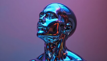 Futuristic Chrome Man with Holographic Metallic Finish