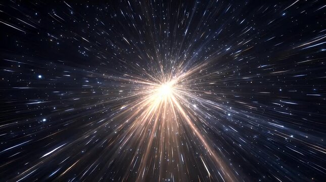 Vibrant starburst explodes in outer space, radiating light trails and energy in a celestial display