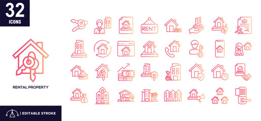 Rental Property Line Gradient Icon Set