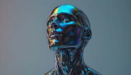 Futuristic Male Cyborg with Liquid Chrome Surface