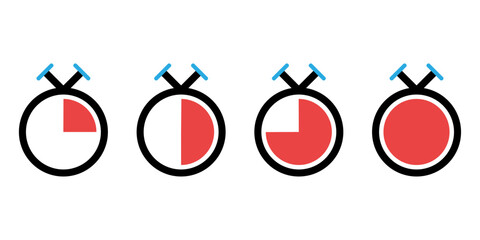 Stopwatch vector set, timers vector illustration,countdown circle clock counter.