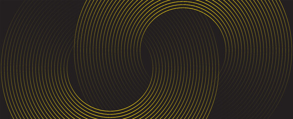 Abstract black background with yellow circle lines. Digital future technology concept. vector