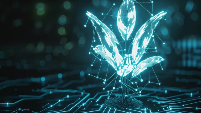 Futuristic crystal plant glowing in blue light