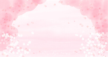  桜の手書き水彩イラスト、背景やバナー用　Hand-drawn watercolor illustration of cherry blossoms, for backgrounds and banners
