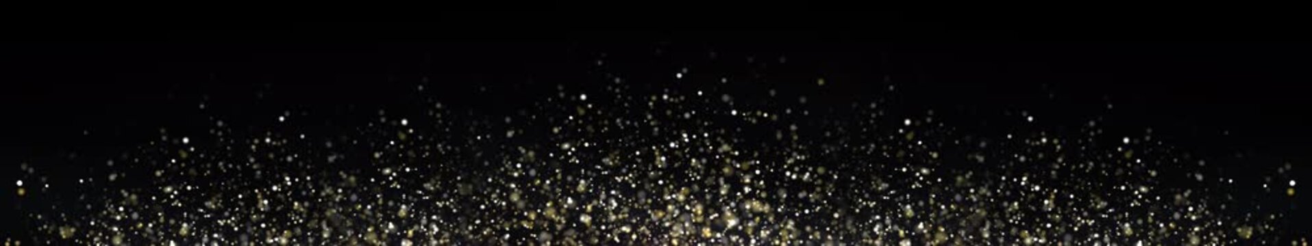 Luxury abstract background of golden particles and glowing star dust. Shining bokeh glitter with elegant floating motion, seamless looping animation on a dark black backdrop | widescreen | looped anim