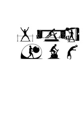Low Gravity Sports Silhouette, Moon Base Lunar Gym Exercise, Future Space Tourism Fitness and Athletic Performance Vector Graphic