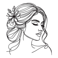 Beautiful girl vector. Black outline portrait of her face on a white background.
