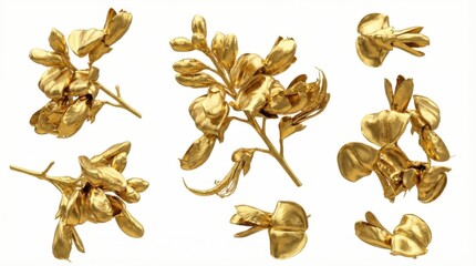 Radiant golden flowers isolated on a clean white background exquisite botanical composition