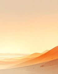 暖色グラデーションに包まれたミニマルな砂漠風景
