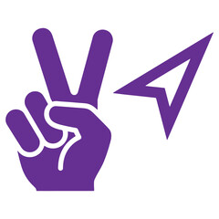 Obraz premium Purple Hand Making Peace Sign with Paper Airplane Isolated on Transparent Background