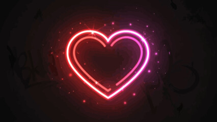 Glowing neon heart on a dark background with sparkles and graffiti