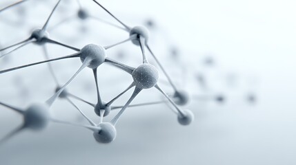 Abstract network of connecting spheres and lines forming a molecule like structure, symbolizing global communication, data transfer, scientific research, and technological advancement concepts