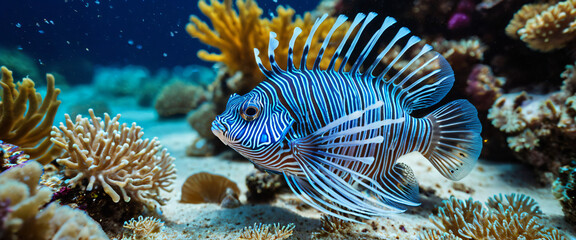 Lionfish Emerging From Egg Shell on Vibrant Coral Reef Underwater