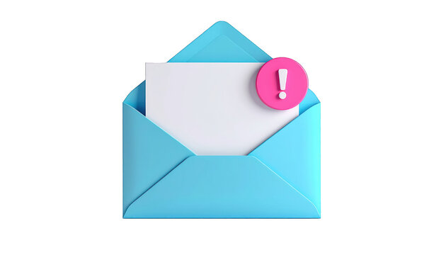 Notification symbol on envelope with letter from top view