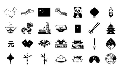 China and Country Vector Icon Set – Simple Line Icons for Web and Mobile UI © Lipi