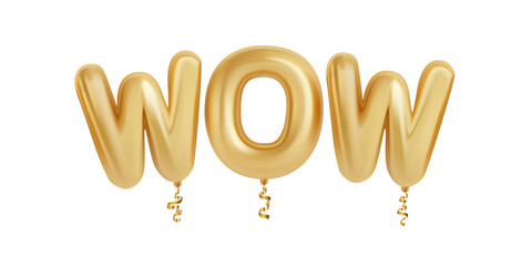 Vector golden balloon text Wow isolated on the white background.