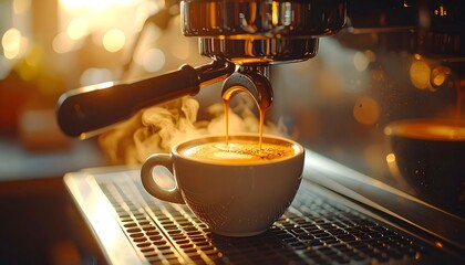 A steaming cup of freshly brewed espresso creating a warm and inviting coffee experience at a cafe