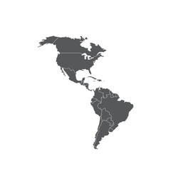 Fototapeta premium Dark gray map of Americas with country borders highlighted