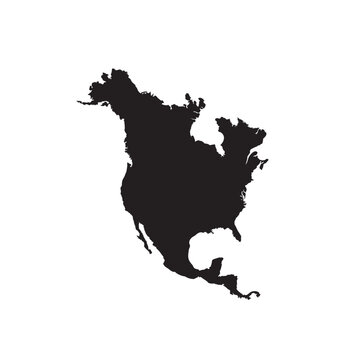 North America map in black silhouette on white background