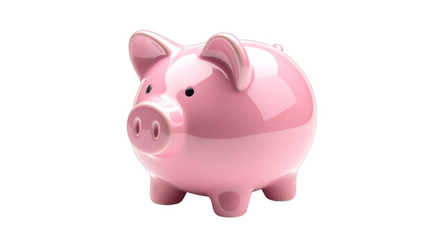 A shiny pink piggy bank stands alone on a transparent background, viewed from the front, J (720).png