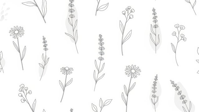 Hand Drawn Ditsy Floral Seamless Pattern, Botanical Sketch Flowers