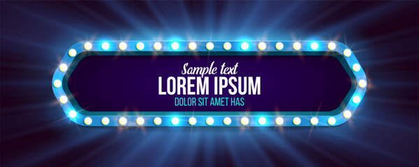 Shining retro billboard. Vintage bright sign board for your design. Vector illustration.