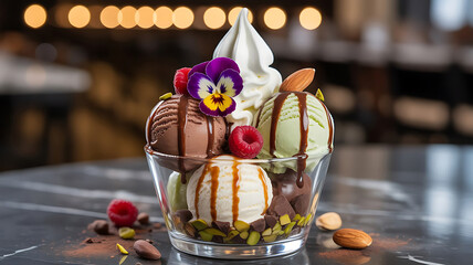 Fresh Fruit Ice Cream with chocolate image isolated background