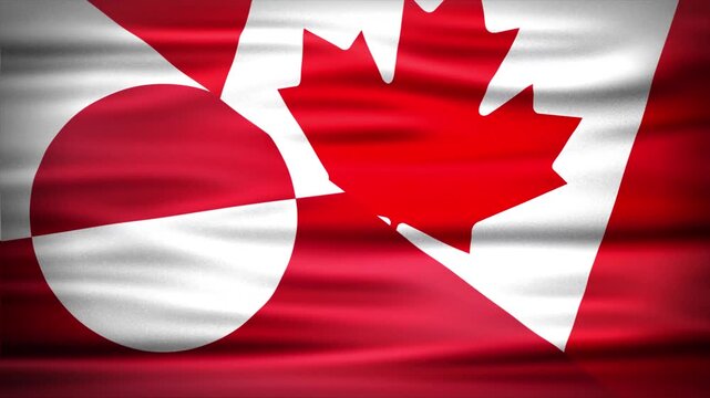 Wavy Combined Flags of Canada and Greenland, Short Looping Animation of National Unity and Cultural Connection