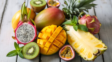 Healthy fruits on the table image isolated background