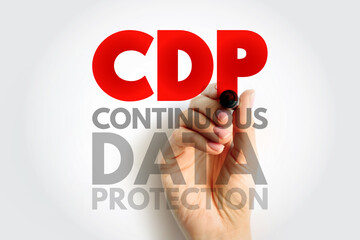 CDP acronym showing continuous data protection handwritten concept. Illustration symbolizing backup, recovery, and digital preservation technologies for secure storage and system integrity