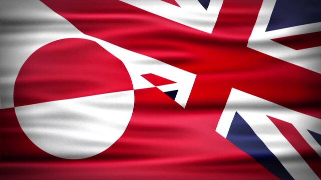 Wavy Combined Flags of United Kingdom and Greenland, Short Looping Animation of National Unity and Cultural Connection