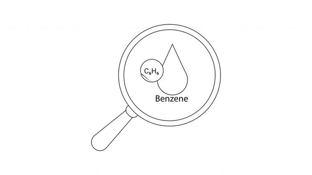 Benzene Molecule Under Magnifying Glass - Chemical Compound Illustration.