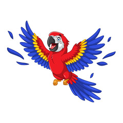 Fototapeta premium Cartoon macaw bird flying happily