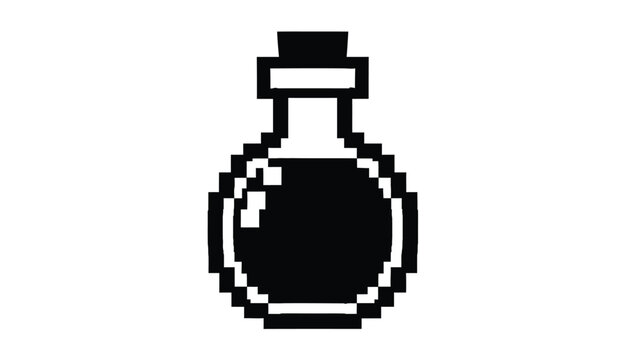 A pixelated dark bottle design with a rounded base silhouette