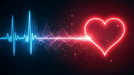 Heart Shape Connected to Heartbeat Waveform in Neon Lights
