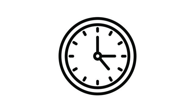 A simple black and white illustration of an analog clock face silhouette