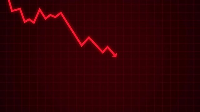 Animated red zigzag downward line chart representing financial decline, loss, or negative market volatility, combining unstable movement with red falling line chart negative market value to visualize 