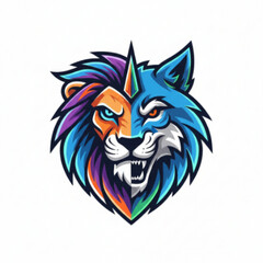 Hybrid Fierce Beast Mascot Head with Unicorn Horn and Bright Colors