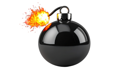 Exploding Bomb with Fuse Lit, High-Tension Moment, Isolated on White, Front View, J (709).png Reference