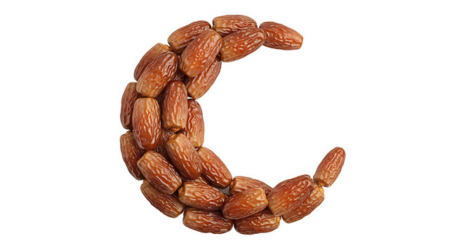 Ramadan crescent moon made of dates, Islamic symbol, isolated on transparent background