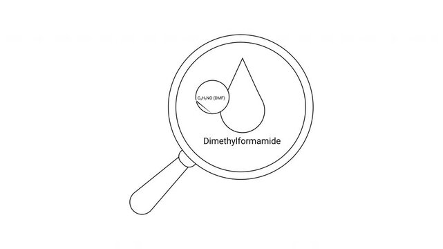 Dimethylformamide - Chemical Compound Under Magnifying Glass Illustration.